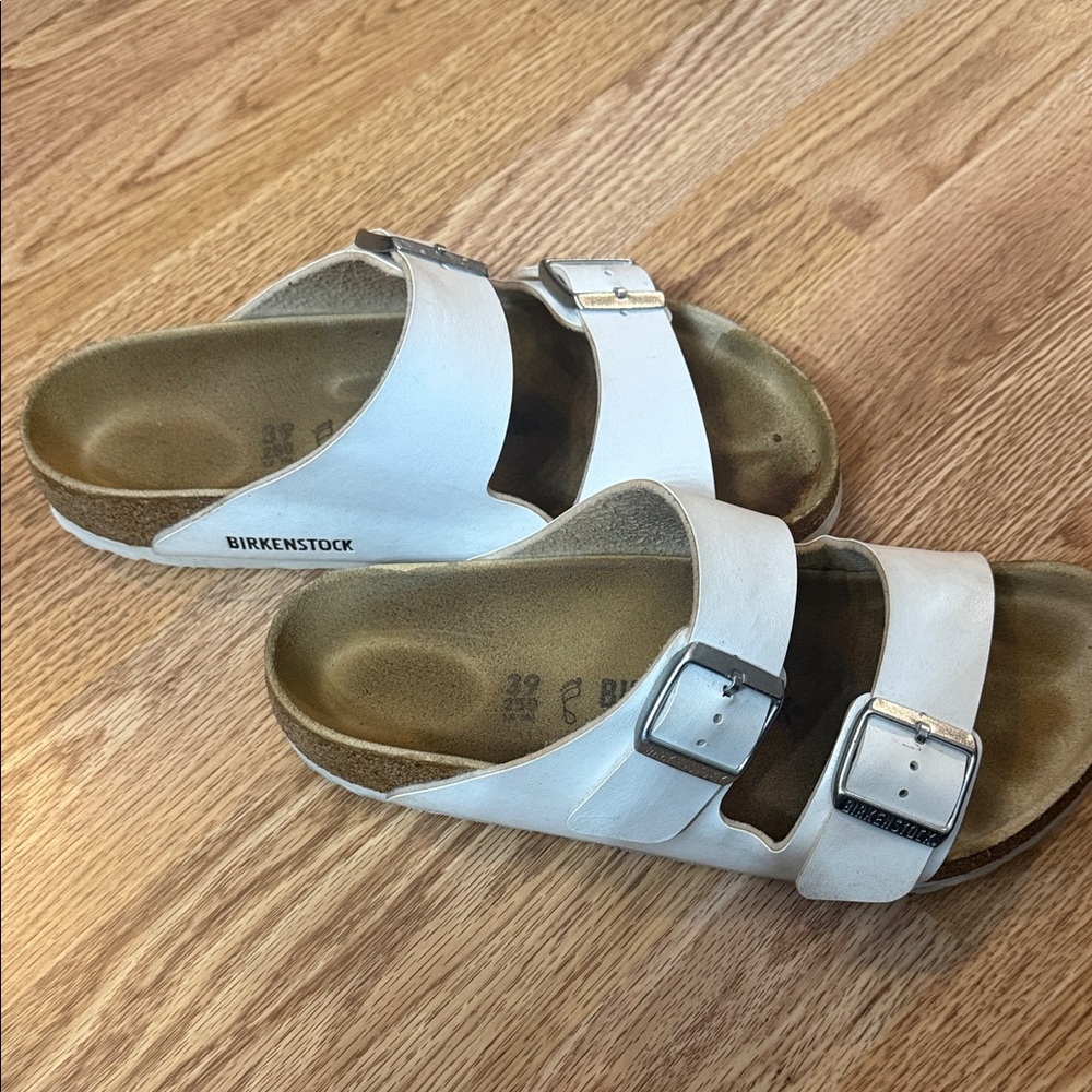 Birkenstock White Arizona Double-Buckle Sandals